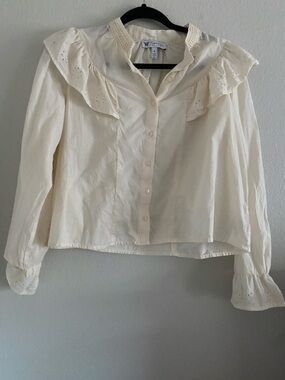 Jessica Simpson Blouse Top Ivory Cream Eylet Boho Peasant Cottage Core Cotton